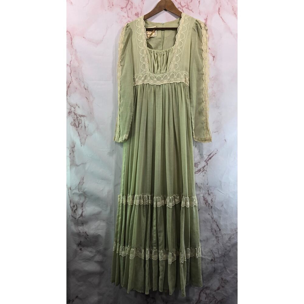 Vintage Peasant Dress Women XS Green Prairie Cottagecore Jessica Gunne Sax - Picture 2 of 16